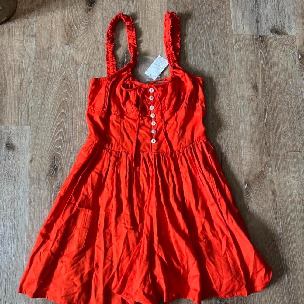 Urban Outfitters NWT cottage core peasant Red‎ Tate Tie-Front Romper Size S/P